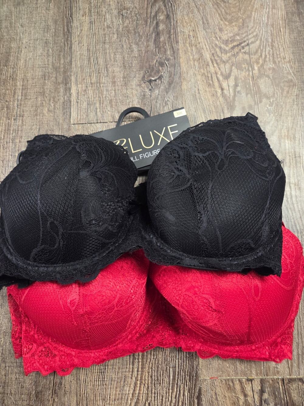 Bluxe NWT Bra Light Padding Wired Style #5667-36 Black Red Lace Set of 2 - 38C